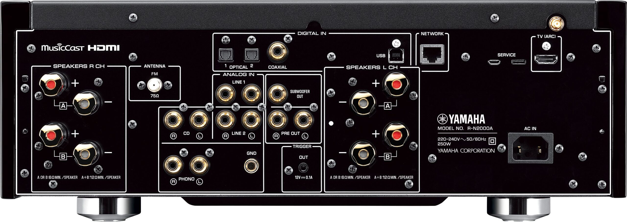 Yamaha R-N2000A stereo MusicCast Receiver Versterker aansluitingen