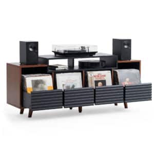 Norstone Oslo 1600 vinyl meubel, zwart/walnoot - zijaanzicht